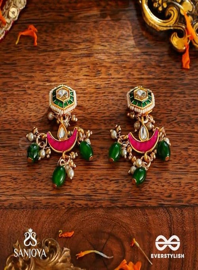 SANJOYA by EVERSTYLISH Kundan Earrings for Women | Pearl & Green Drop Embellished Studs | Bridal Wear Earrings Inspired by the Moon’s Radiance - Image 3