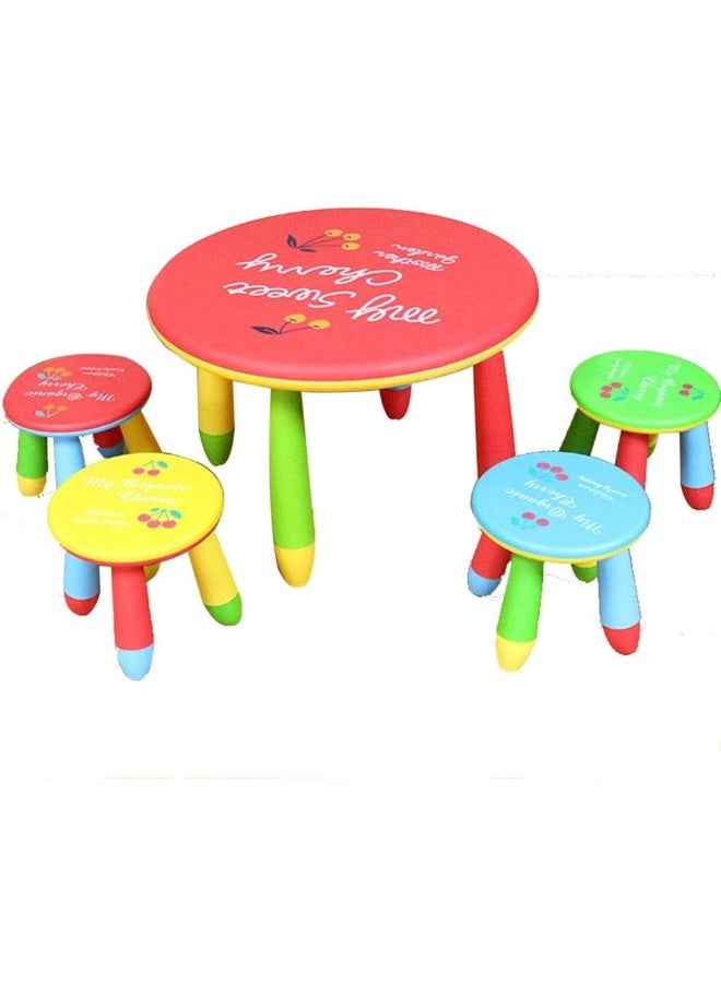 Rainbow Toys مجموعة طاولة وكرسي للأطفال من RBW TOYS [طاولة واحدة و4 مقاعد] - مكتب دراسة بلاستيكي، طاولة طعام مستديرة باللون الأحمر | مقعد منزلي  - Image 1