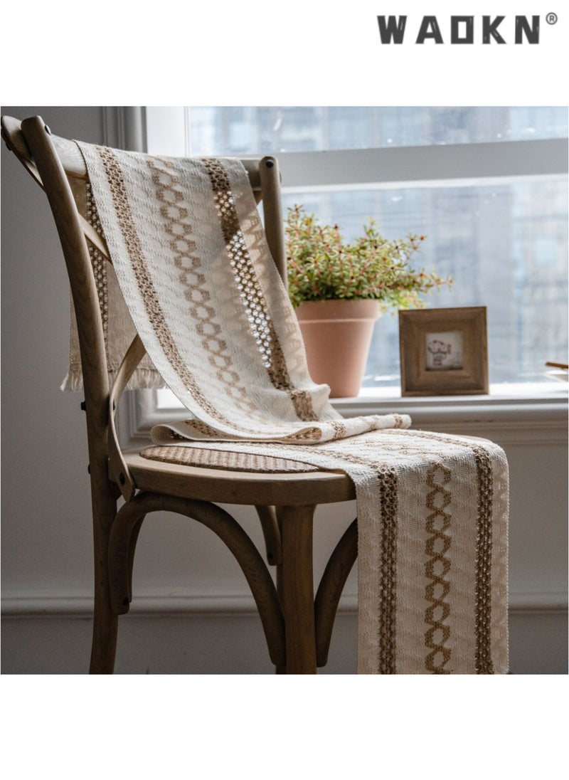 WAOKN Table Runner, 30 * 180 CM Burlap Table Runner Balck and White for Modern Farmhouse Decor, Natural Cotton Woven Runner with Tassels for Wedding Party Farmhouse Dining Table Decor  - Image 2