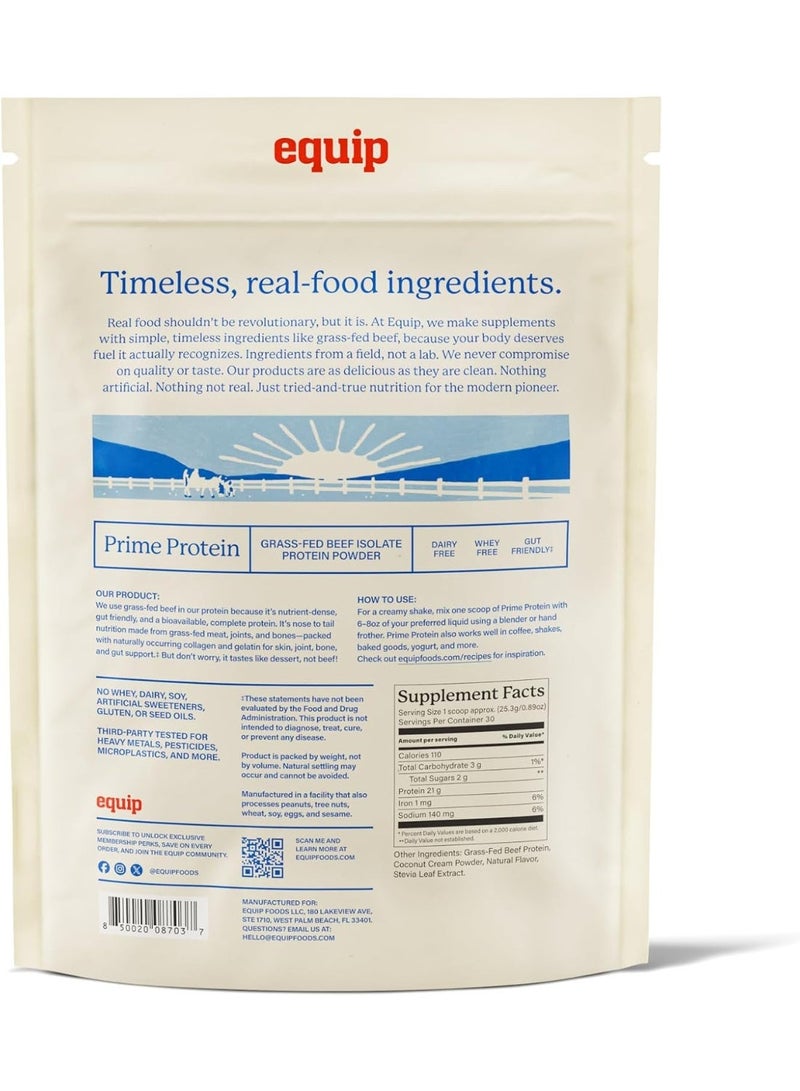 Equip Foods Prime Protein Powder | Clean, Grass Fed Beef Protein Isolate | Carnivore Protein Powder | Paleo, Keto Friendly | Gluten, Dairy Free | Helps Build & Repair Tissue | 30 Servings, Vanilla Packaging May Vary - Image 2