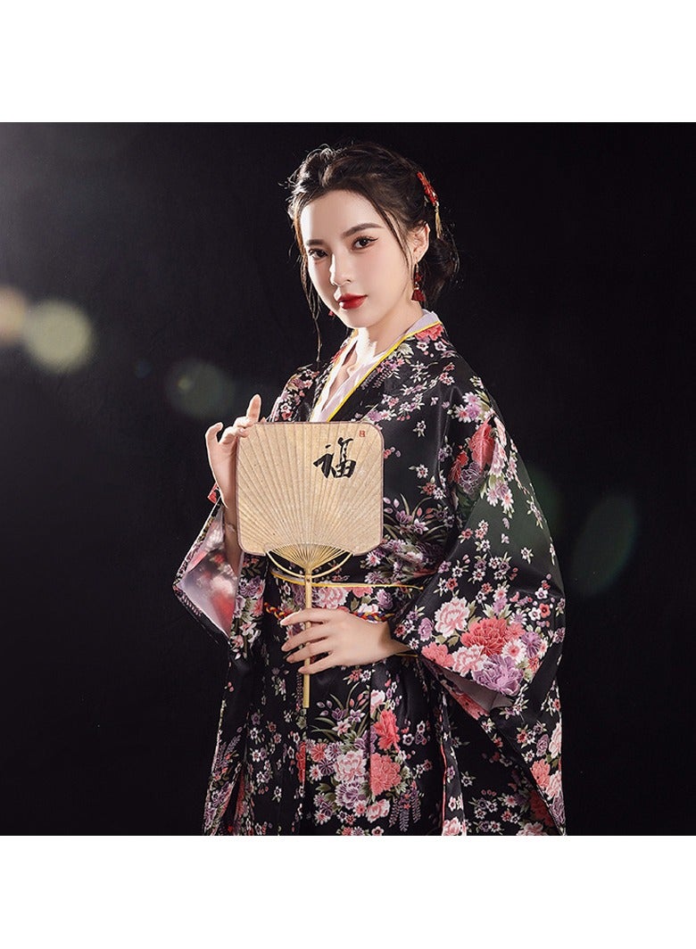 New Japanese Kimono, Japanese Traditional Clothing for Nightgown, Bathrobe, Home Clothes, Ethnic Style Stage Performance Clothes(Does not include fan)