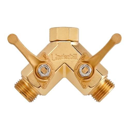 Underhill Garden Y Hose Splitter 2 Way, Heavy Duty Bib Faucet Spigot Connector with Water Shut Off Valves, Metal, 30 GPM, 3/4-Inch Thread, A-HB2HF - Image 1