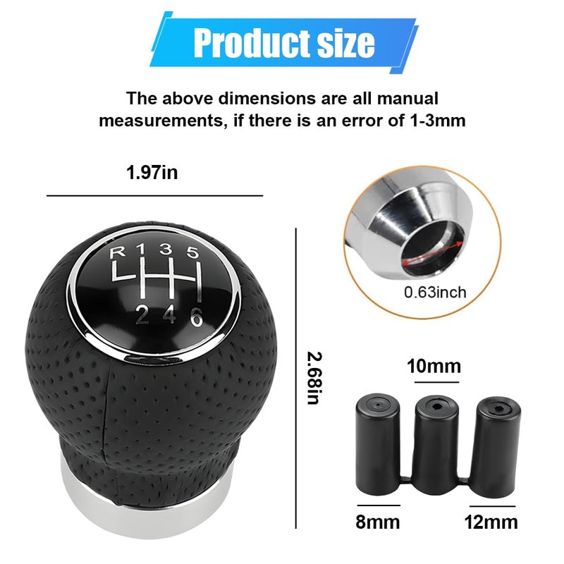 ZIMISI 6Speed Car Shift Knob Leather Shift Knob Lever Kit Automatic or Manual Gear Stick Handle Replacement Accessories Universal Transmission Shift Head for Most Cars Gear 6Round Head R Up - Image 4