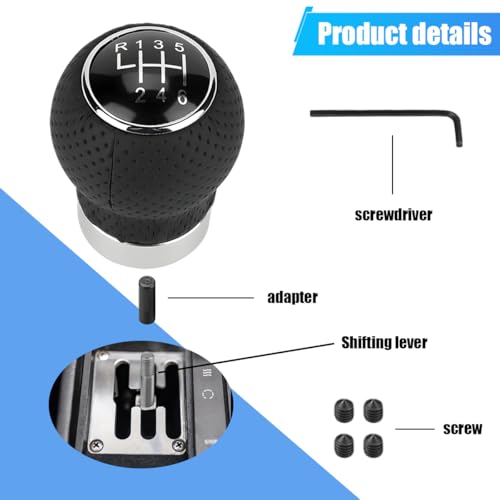 ZIMISI 6Speed Car Shift Knob Leather Shift Knob Lever Kit Automatic or Manual Gear Stick Handle Replacement Accessories Universal Transmission Shift Head for Most Cars Gear 6Round Head R Up - Image 5