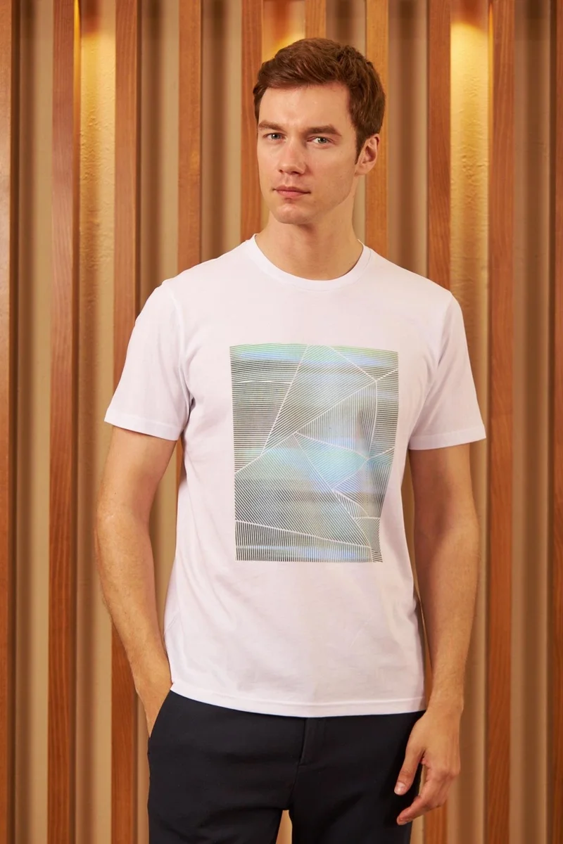 Odelon Men's Comfort Fit Printed Cotton T-Shirt White MARS17