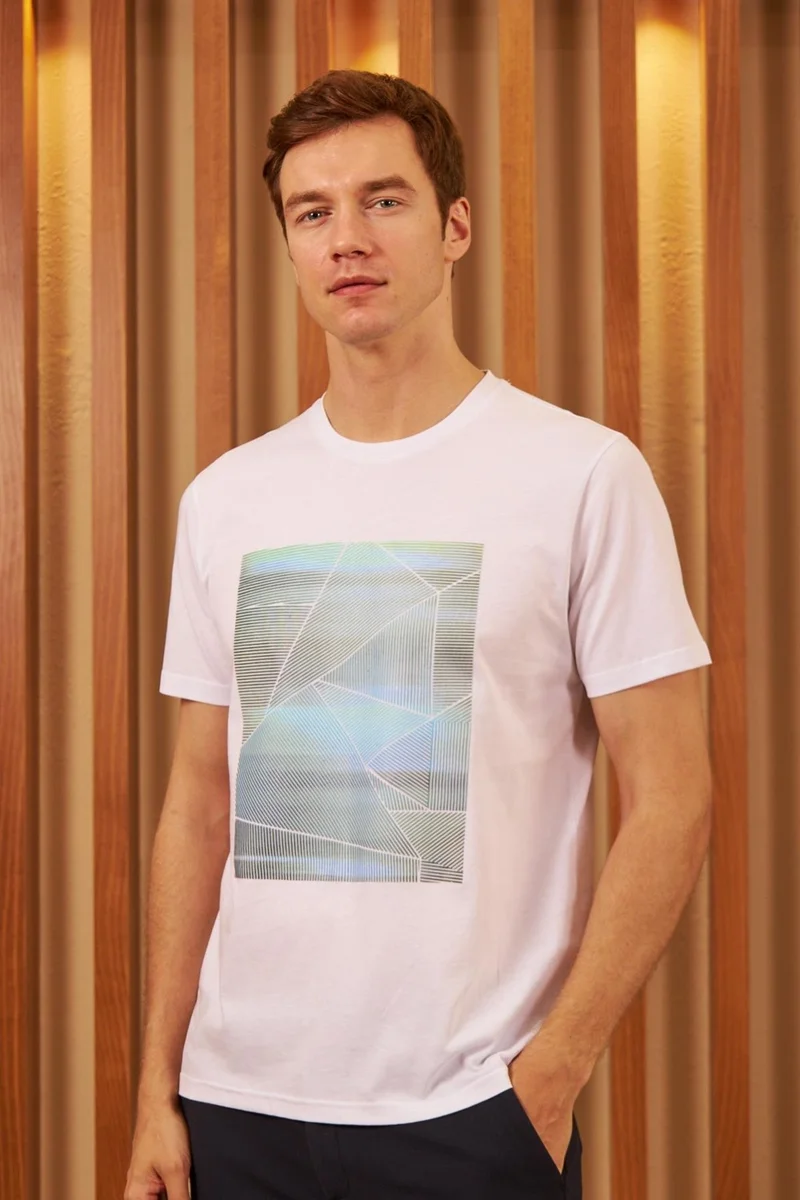 Odelon Men's Comfort Fit Printed Cotton T-Shirt White MARS17