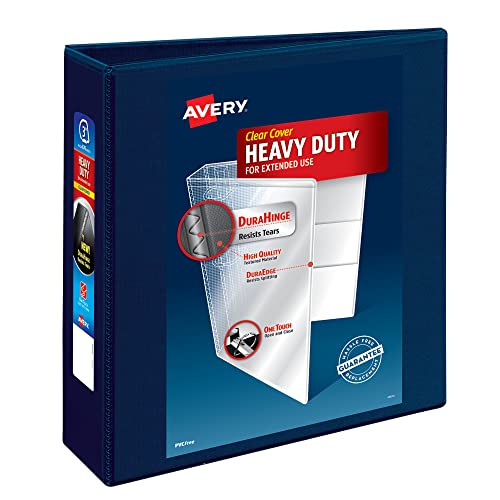 Avery Heavy-Duty View 3 Ring Binder, 3" One Touch EZD Rings, 670-Sheet Capacity, 3.5 Inch Wide Spine, Great for Home, School Supplies, Office, or Organization Needs, 1 Navy Blue Binder (79803) - Image 1