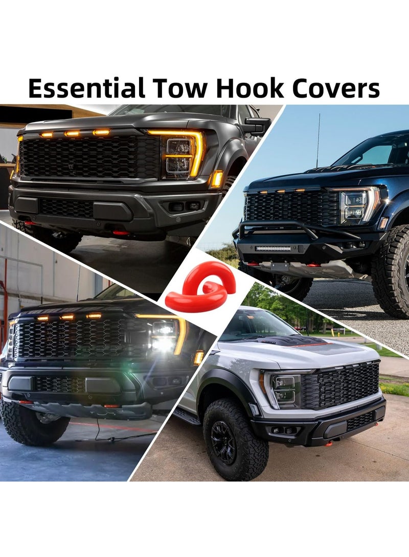 2 قطع أغطية خطاف السحب لفورد F150 من 2004 ل 2024، متوافقة مع تويوتا تندرا من 2017 ل 2021، إكسسوارات عربية لغلاف مطاطي لخطاف السحب في الصدام الأمامي (أحمر) - Image 3
