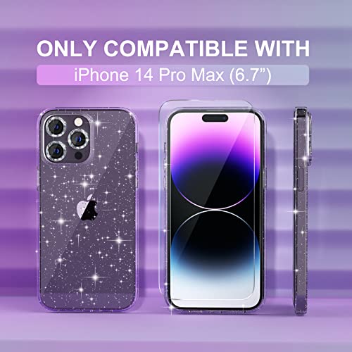 Choiche Compatible for iPhone 14 Pro Max Case Women Phone Case, Cute Bling Sparkly, Military Grade Protection, 3 Diamond Camera Lens Covers, 2 Tempered Glass Protectors, 6.7 inch (Glitter Clear) - Image 2