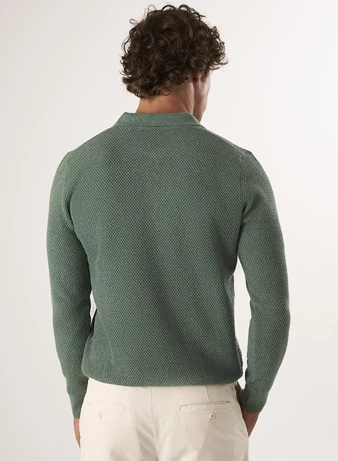 FELIX HARDY Green Sweater with Polo Collar and buttons for Men | Best Price UAE