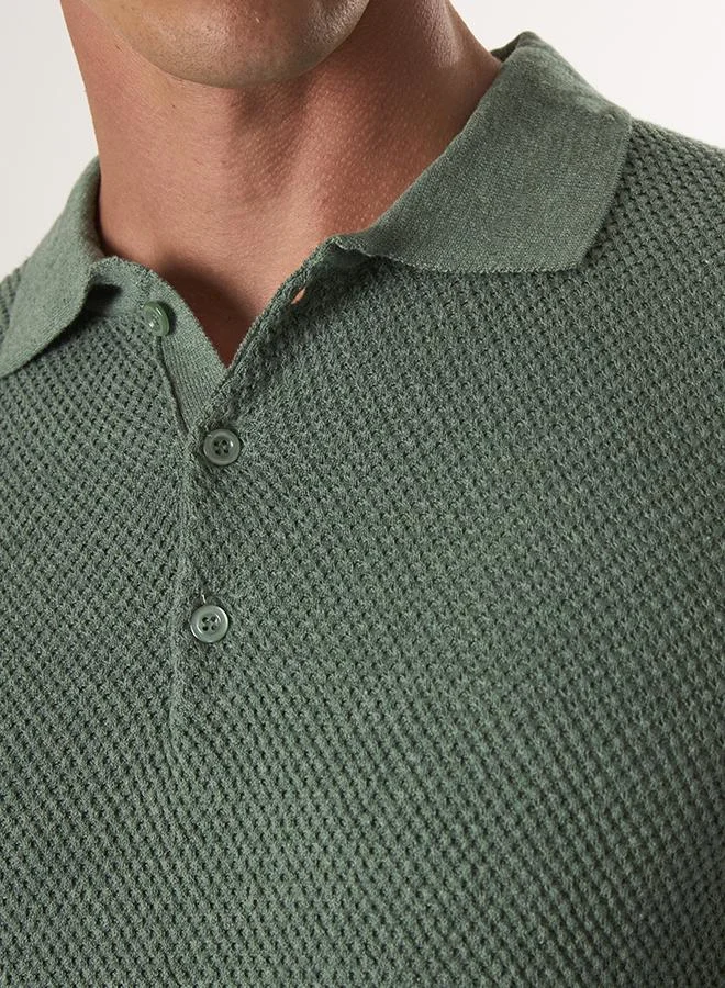 FELIX HARDY Green Sweater with Polo Collar and buttons for Men | Best Price UAE