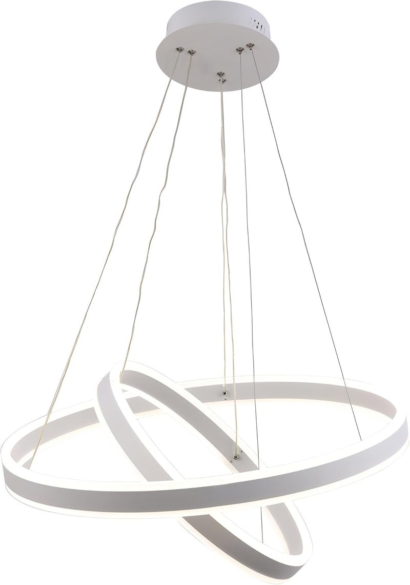Modern LED Ring Chandelier Pendant Light – Adjustable Hanging Ceiling Lamp with Dimmable Circular Rings for Living Room, Dining Room, Bedroom, Foyer & Office (WHITE, 2 LAYER 60+40CM) - Image 1