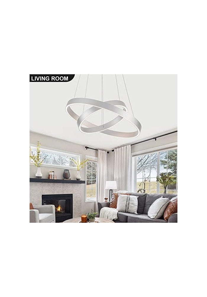 Modern LED Ring Chandelier Pendant Light – Adjustable Hanging Ceiling Lamp with Dimmable Circular Rings for Living Room, Dining Room, Bedroom, Foyer & Office (WHITE, 2 LAYER 60+40CM) - Image 2