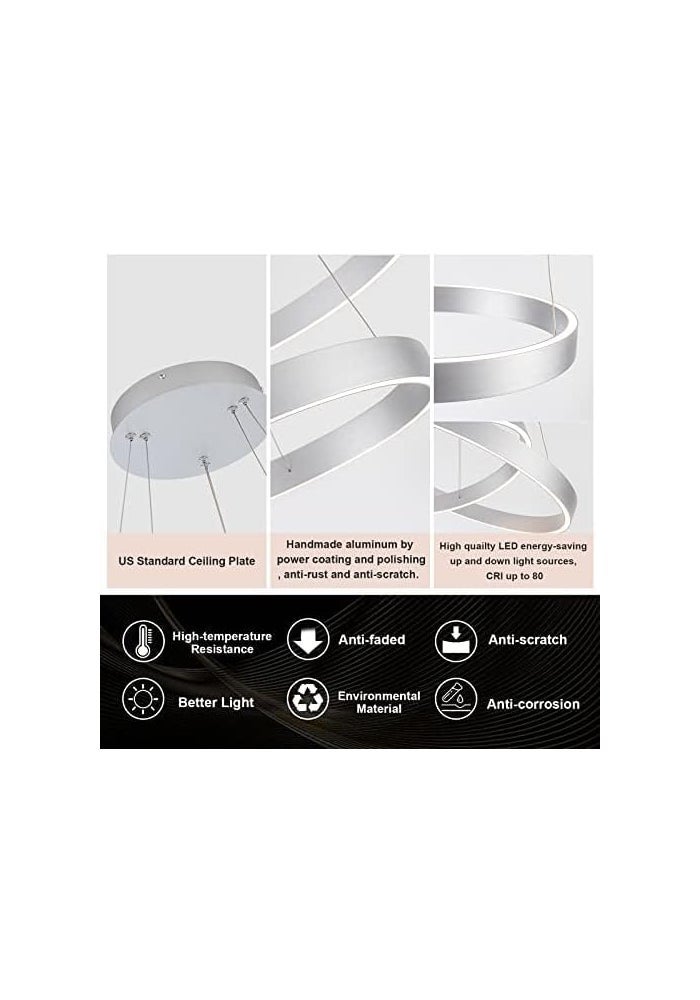 Modern LED Ring Chandelier Pendant Light – Adjustable Hanging Ceiling Lamp with Dimmable Circular Rings for Living Room, Dining Room, Bedroom, Foyer & Office (WHITE, 2 LAYER 60+40CM) - Image 3