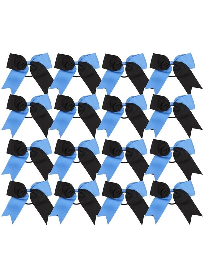 Cheer Bows 6 Inch 2 Color Ponytail Holder Hair Tie 16 Pcs Hair Bow Cheerleader Bows Hair Tie (Columbia Blue/Black)