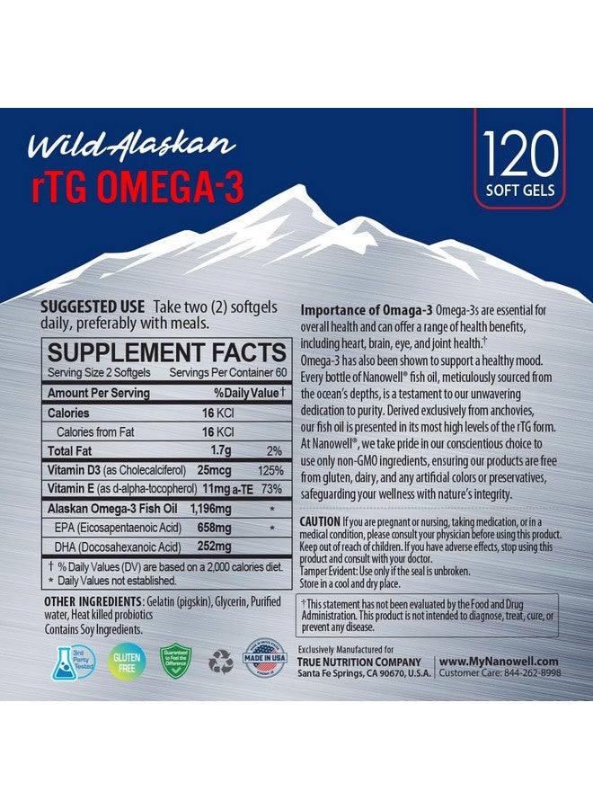 NANOWELL NANOWELL Wild Alaskan rTG Omega-3 Fish Oil 1196mg - EPA, DHA, Vitamin D3 & E - 120 Softgels, 60 Day Supply  - Image 4