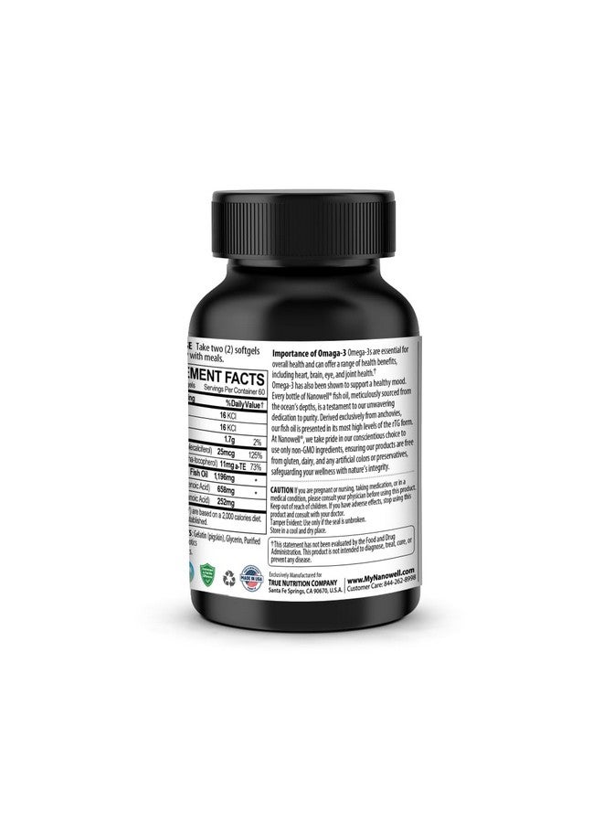 NANOWELL NANOWELL Wild Alaskan rTG Omega-3 Fish Oil 1196mg - EPA, DHA, Vitamin D3 & E - 120 Softgels, 60 Day Supply  - Image 3