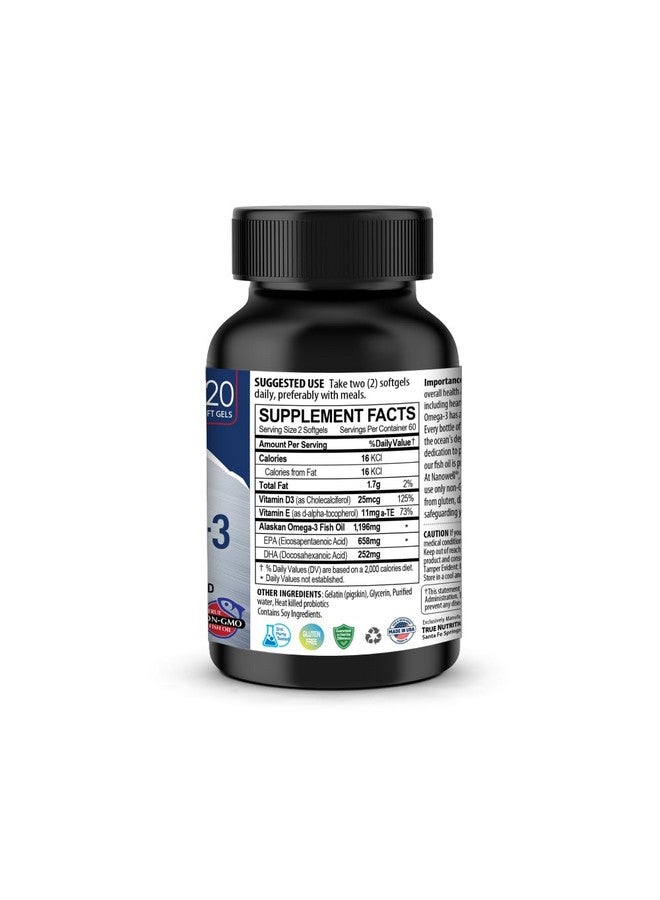 NANOWELL NANOWELL Wild Alaskan rTG Omega-3 Fish Oil 1196mg - EPA, DHA, Vitamin D3 & E - 120 Softgels, 60 Day Supply  - Image 2