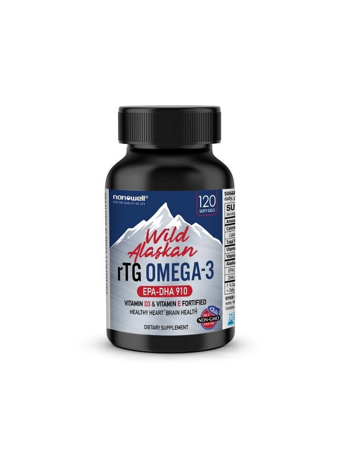 NANOWELL NANOWELL Wild Alaskan rTG Omega-3 Fish Oil 1196mg - EPA, DHA, Vitamin D3 & E - 120 Softgels, 60 Day Supply  - Image 1