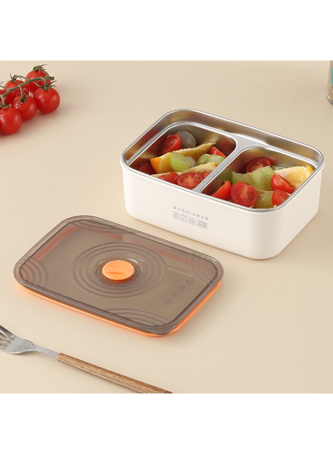 Macaron Stainless Steel Preservation Box Compressed Sealed Box Microwave Refrigerator Storage Box With Lid Leak-proof Fruit Lunch Box-Specifications:Electrolytic: Small Two-grids Crisper Box (white)  - Image 1