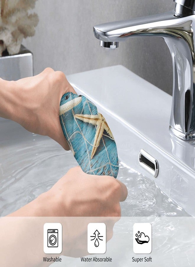 COVASA Nautical Starfish Hand Towels for Bathroom Set of 2,Tropical Summer Beach Seashell on Aqua Blue Wood Board Bathroom Hand Towel Soft Absorbent Small Bath Towels Kitchen Guest Towel for Spa 16"x28" - Image 4