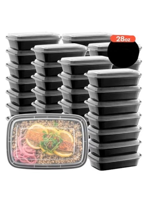 Plastic Food Containers with Lids 28 oz Black Rectangular Reusable Food Containers BPA Free Dishwasher, Freezer and Microwave Safe