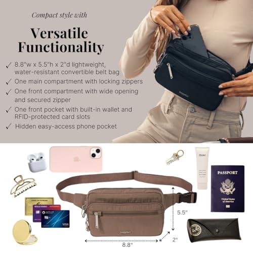 Baggallini Securtex Anti-theft Belt Bag 8.8"x5.5" Crossbody Fanny Pack for Women RFID Wallet Locking Zipper Travel Purse - Image 4