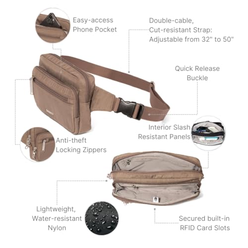 Baggallini Securtex Anti-theft Belt Bag 8.8"x5.5" Crossbody Fanny Pack for Women RFID Wallet Locking Zipper Travel Purse - Image 3