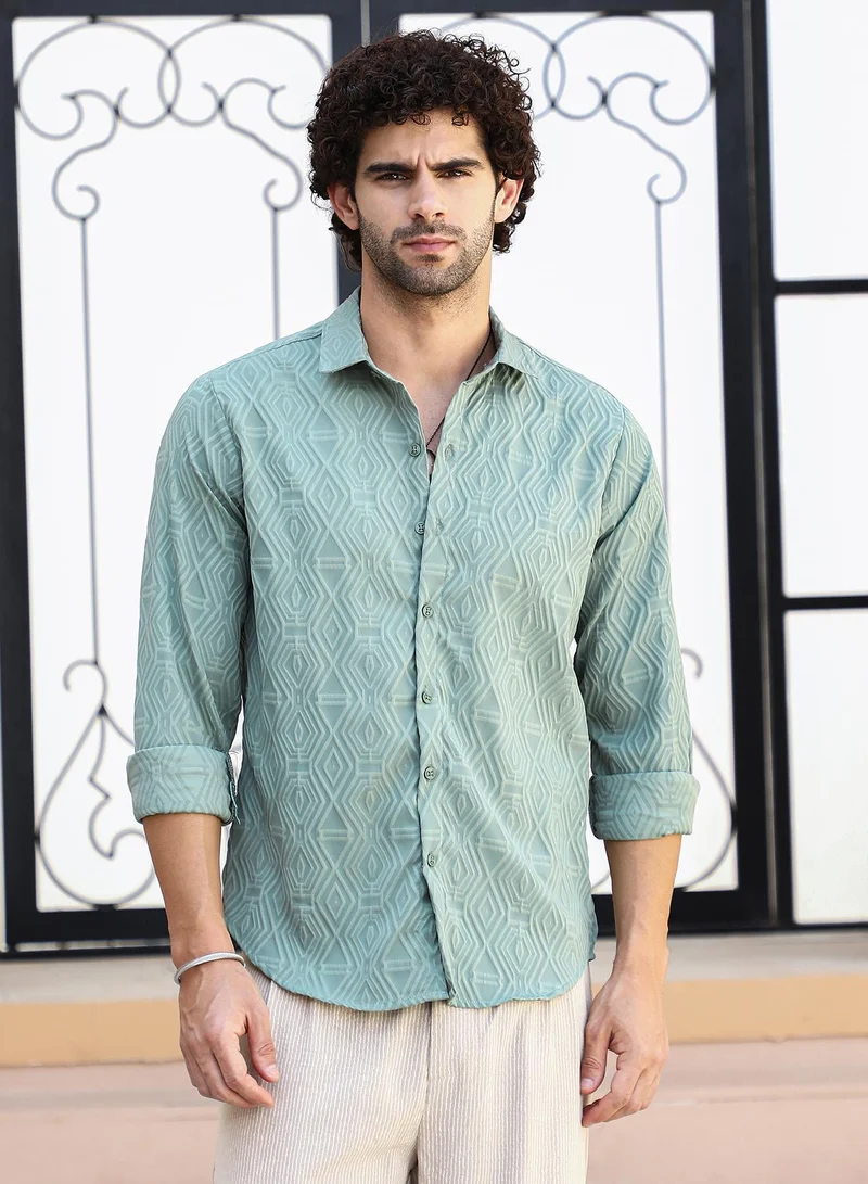 Campus Sutra Men's Mint Green Illuminator-Tactile Shirt
