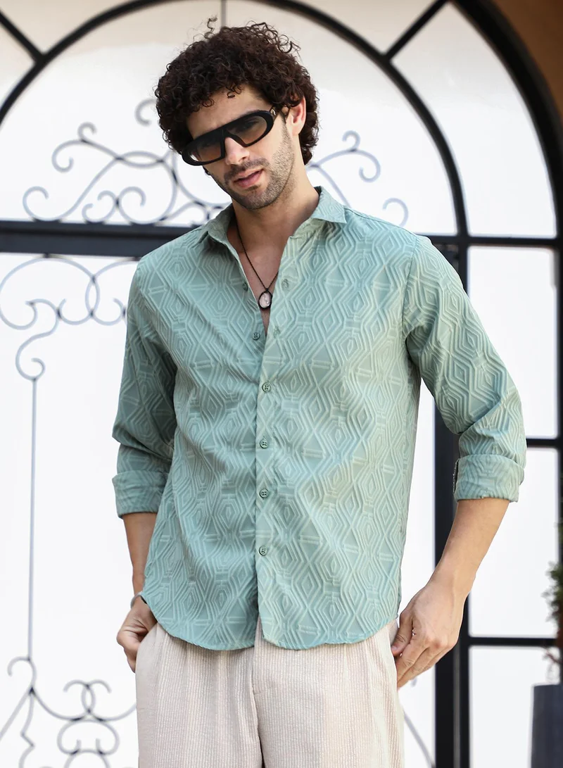 Campus Sutra Men's Mint Green Illuminator-Tactile Shirt