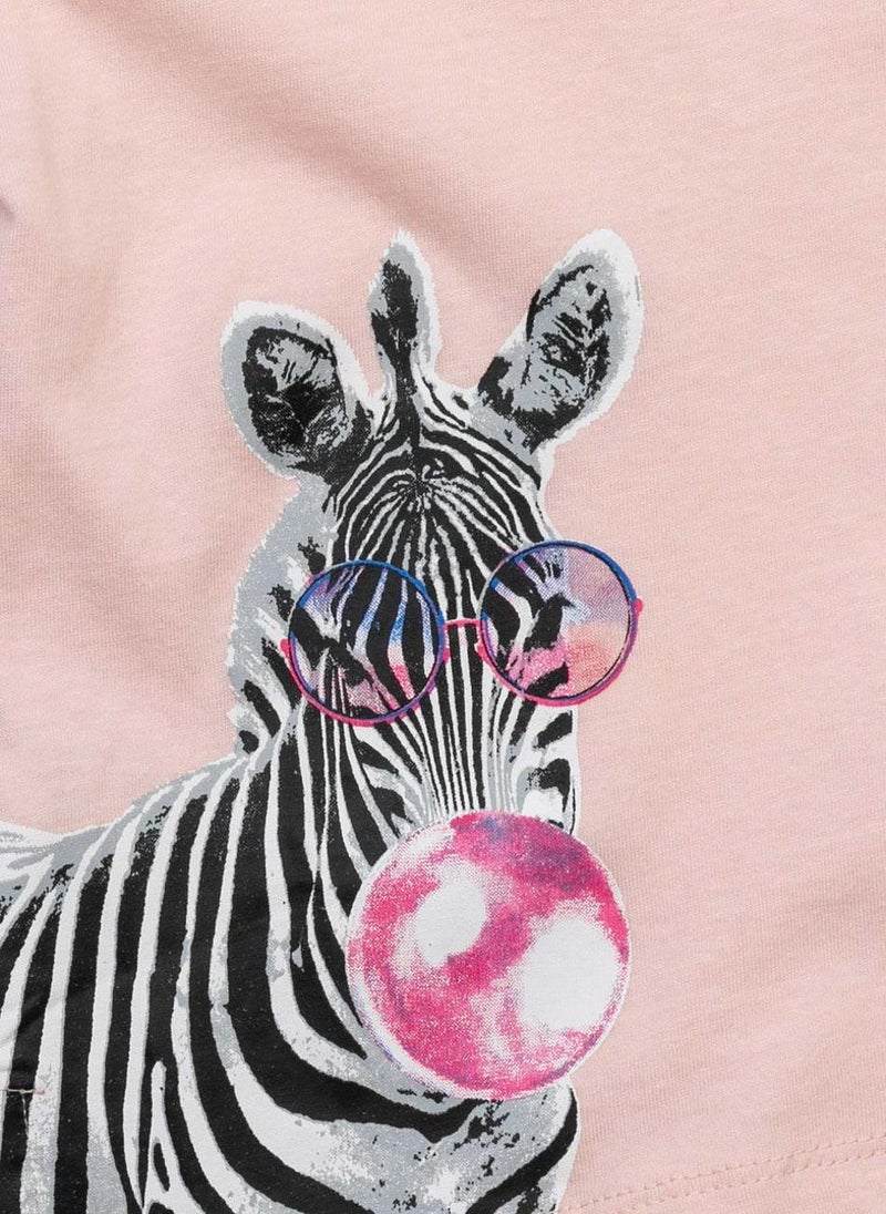 MINOTI Girls Short Sleeve T-Shirt with Front Print  - Image 3