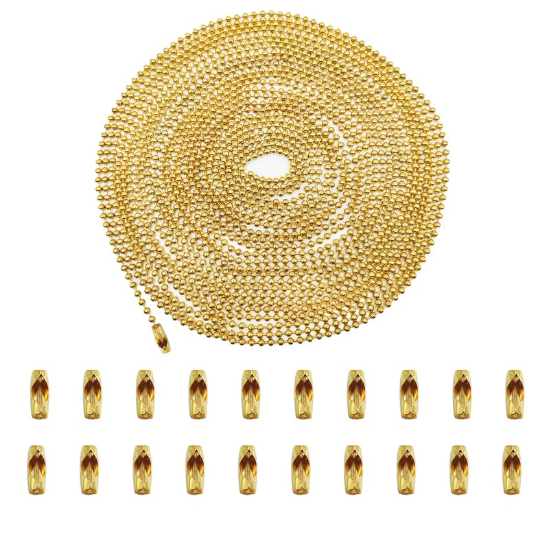 Forimaluence 33 Feet Ball Chain Necklace, 2.4mm Ball Bead Chain with 30 Pieces Connectors Clasps,Metal Ball Chain for Dog Tag, Ceiling Fan Pull Chain Extender, Jewelry Making Kit, DIY Crafts (Gold) - Image 2
