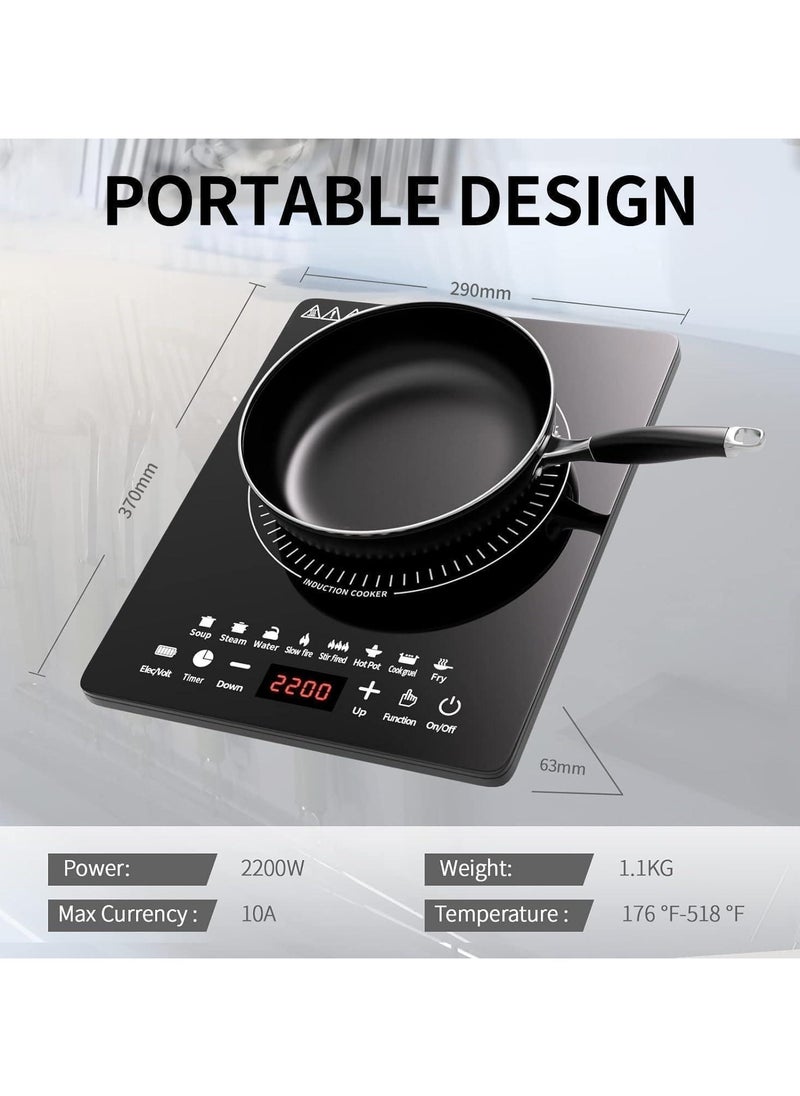 VRCOW Portable Induction Cooktop, Countertop Burner with Multi-Function, 2200w Electric Stove with Easy Clean Glass, 8 Modes Sensor Touch Cooker  - Image 3