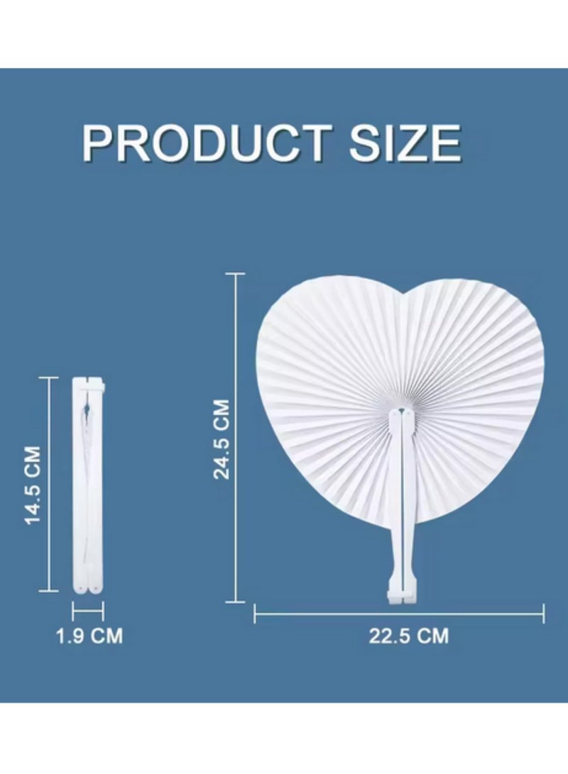 12pcs White Heart Shaped Folding Fans Round Accordion Paper Hand Fans for Wedding Party Decorations DIY Art Craft Painting Celebration Events - Image 3
