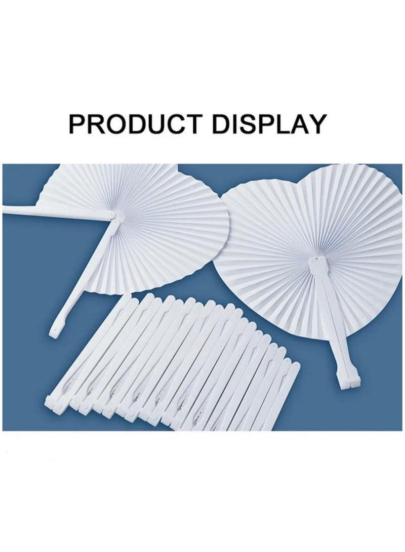 12pcs White Heart Shaped Folding Fans Round Accordion Paper Hand Fans for Wedding Party Decorations DIY Art Craft Painting Celebration Events - Image 2
