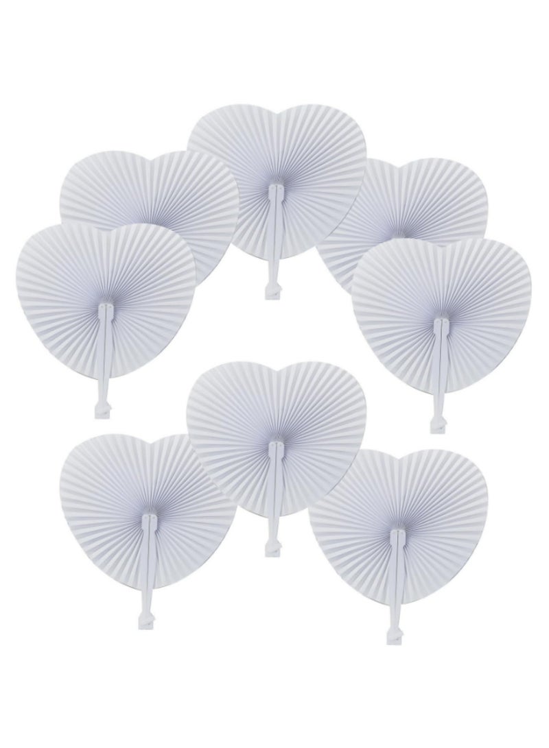 12pcs White Heart Shaped Folding Fans Round Accordion Paper Hand Fans for Wedding Party Decorations DIY Art Craft Painting Celebration Events - Image 1