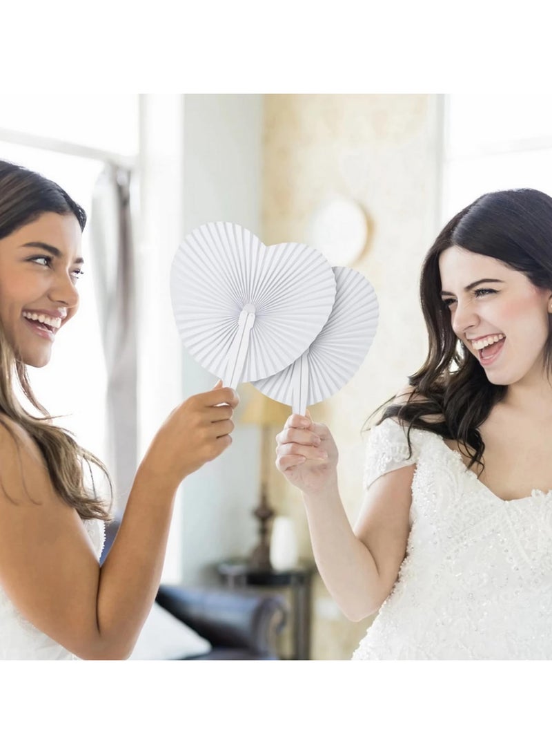 12pcs White Heart Shaped Folding Fans Round Accordion Paper Hand Fans for Wedding Party Decorations DIY Art Craft Painting Celebration Events - Image 4