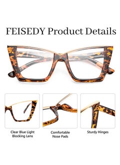 FEISEDY Fashion Cat Eye Blue Light Blocking Glasses For Women Fake Retro Eyeglasses Oversized Stylish Eyewear Frame B0240  - Image 5