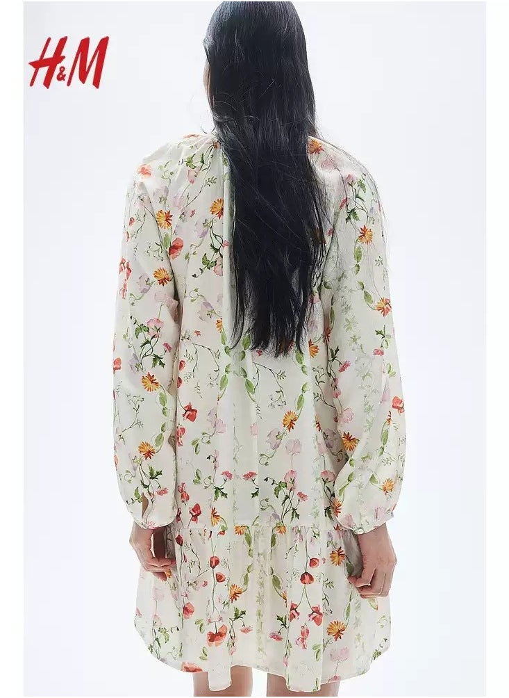 H and M - HM Women's New Round Neck Loose Lightweight Comfortable And Fashionable Dress - Image 1