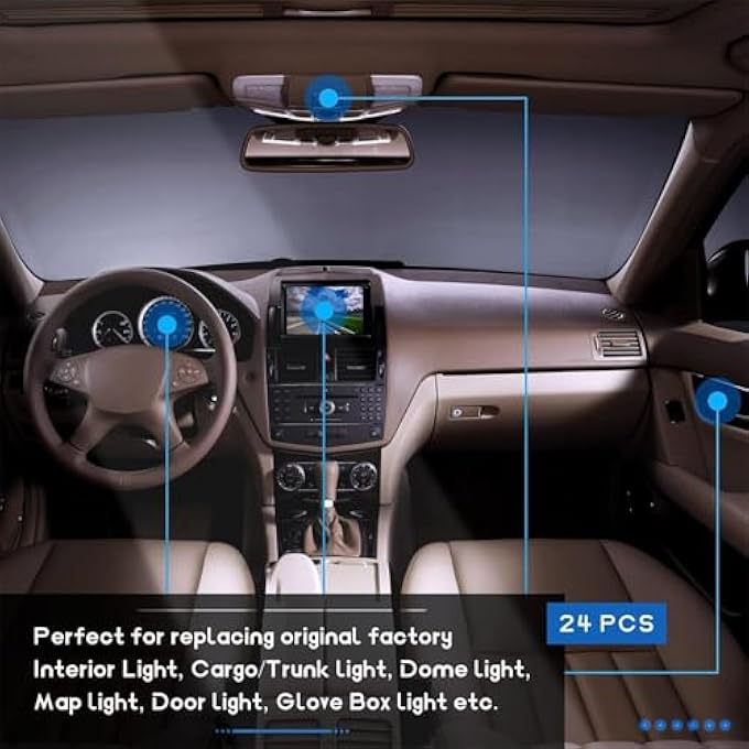 Aputue Led Car Bulbs 24 Pieces Dome Light Led Car Bulb Kit Set T10 31 Mm 42 Mm Led Festoon Bulbs Interior Replacement For Car Map Door CourtesyWhite - Image 5