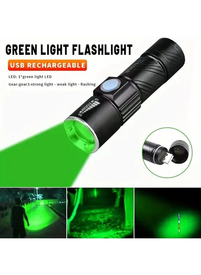 USB Rechargeable Green Light LED Flashlight Aluminum Alloy Handheld Torch 3 Modes - Image 2