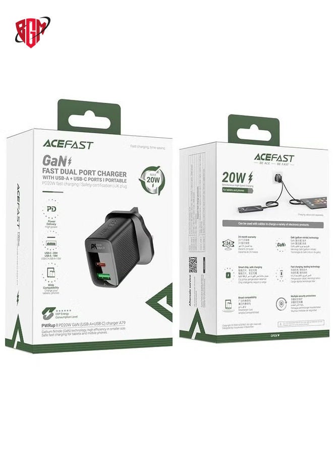 BGM A79 20W GaN Dual Port Charger (USB-A + USB-C) Fast Charging (UK) - Image 2