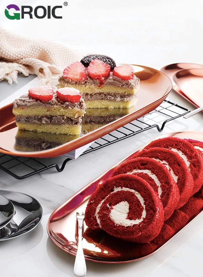 GROIC 3 Pcs Oval  Jewelry Tray, Bathroom Vanity Trays for Dresser Counter, Rose Gold Stainless Steel Decorative Trays, Set of 3, Large, Medium, and Small Plates, Clutter Serving Platter Small Storage Tray - Image 2