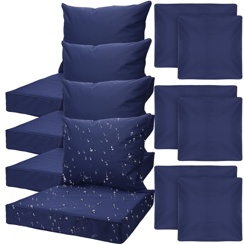 Mindsoft 4 Set Patio Cushion Covers Replacement Water UV Resistant Outdoor Cushion Slipcovers with Zipper Chair Seat Covers for Outdoor(24 x 21.3 inches, 24 x 24 x 4.7 inche,Dark Blue) - Image 1