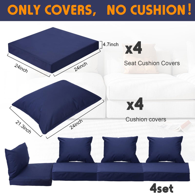 Mindsoft 4 Set Patio Cushion Covers Replacement Water UV Resistant Outdoor Cushion Slipcovers with Zipper Chair Seat Covers for Outdoor(24 x 21.3 inches, 24 x 24 x 4.7 inche,Dark Blue) - Image 2