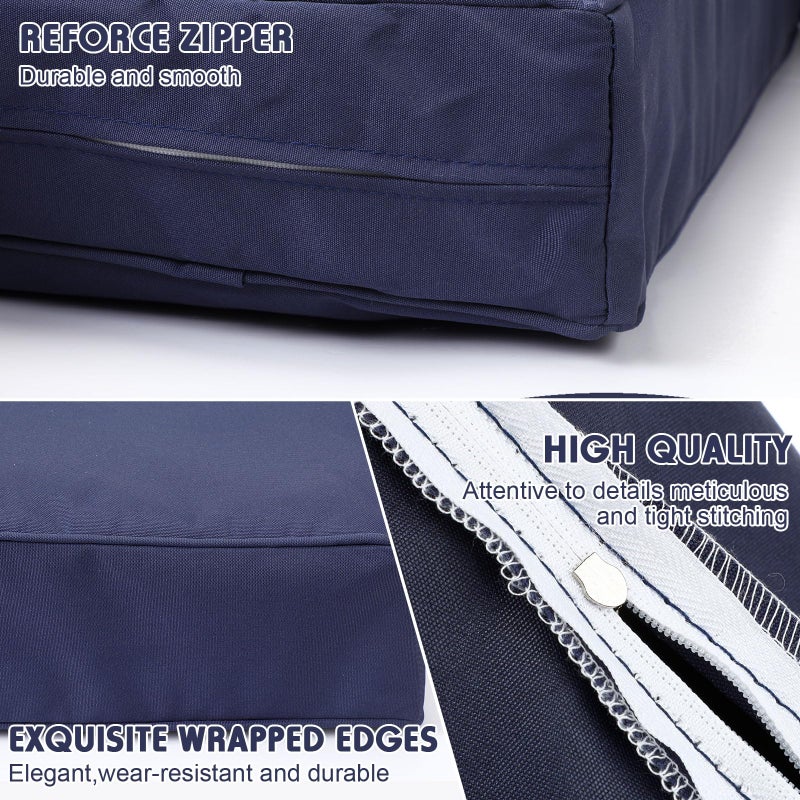 Mindsoft 4 Set Patio Cushion Covers Replacement Water UV Resistant Outdoor Cushion Slipcovers with Zipper Chair Seat Covers for Outdoor(24 x 21.3 inches, 24 x 24 x 4.7 inche,Dark Blue) - Image 4