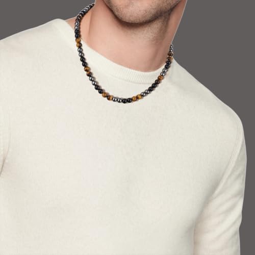 GAVU Triple Protection Beaded Necklace for Men, Men’s 10mm Hematite Tiger eye Obsidian Necklace 24" - Image 3