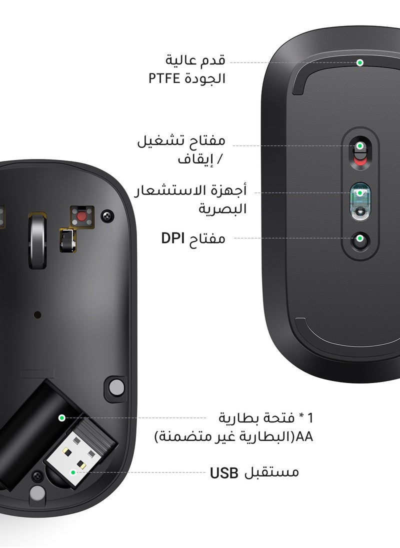 Wireless Mouse Silent Computer Mice Slim Portable for Laptop with 2.4G USB Adapter Ultrafast Scrolling 4 Adjustable DPI Compatible with PC HP Lenovo ASUS Dell