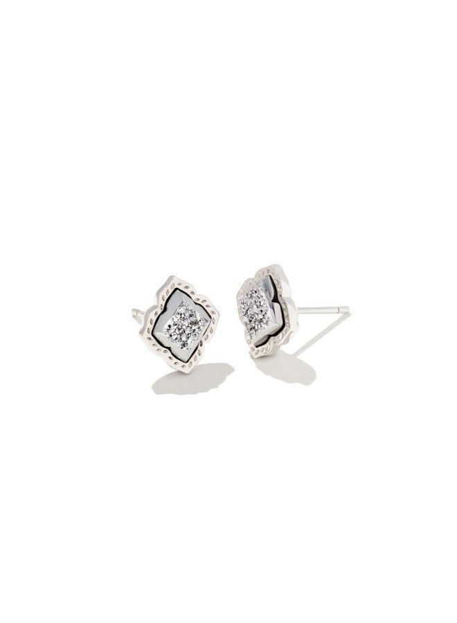 Kendra Scott Mallory Stud Earrings Rhodium Platinum Drusy One Size