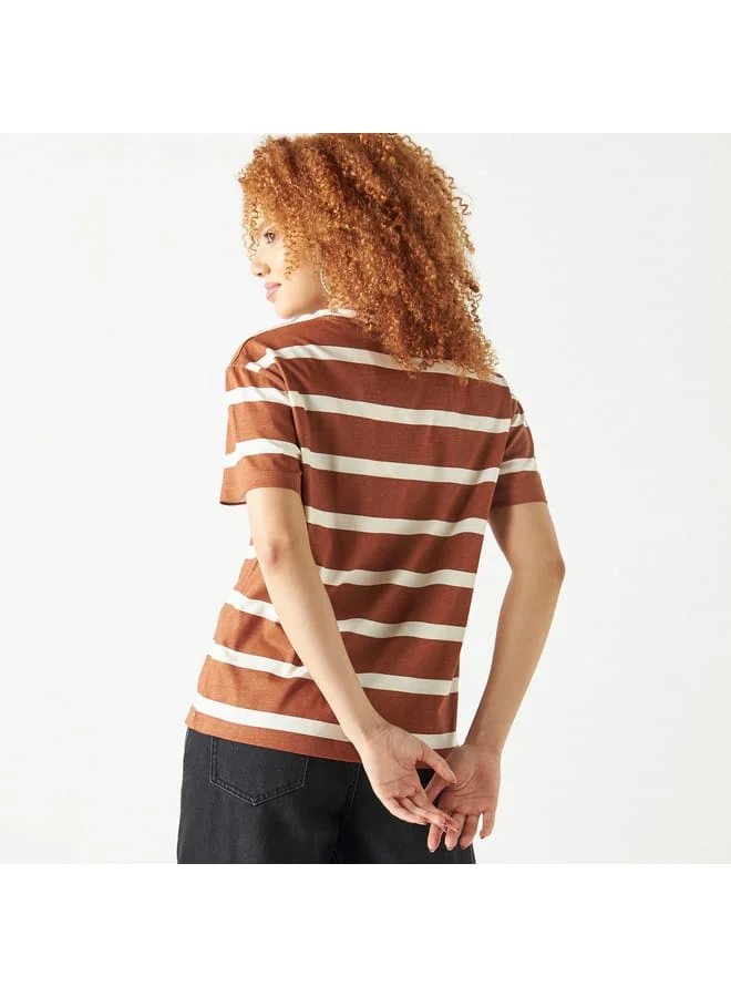 Lee Cooper Lee Cooper Logo Print Striped T-shirt with Round Neck and Short Sleeves